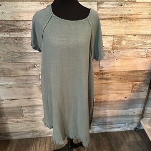 NWT Umgee Sage Green Frayed Hem Dress